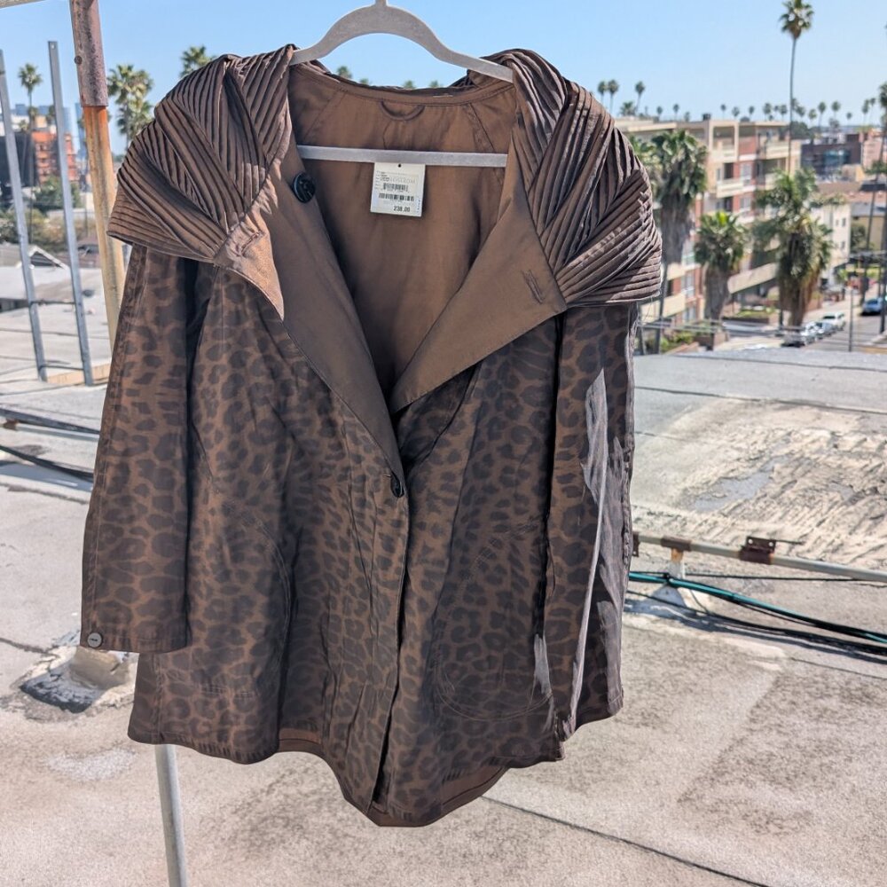 Mycra Pac Donatella Raincoat Leopard Bronze Whimsical Oversized Hood Packable